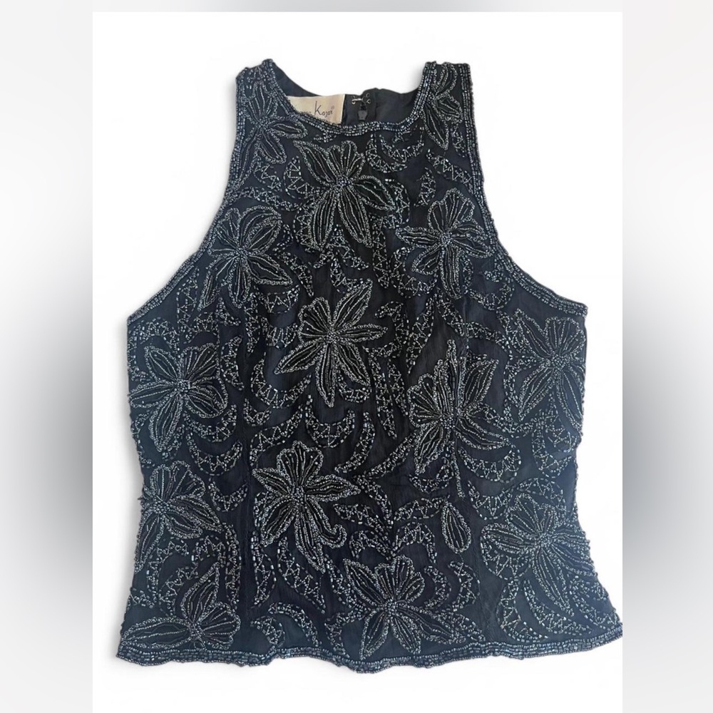 Beaded vintage Black Floral Embroidered Top